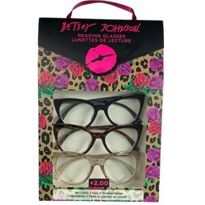 NIP! Betsey Johnson 3 pack Reading Glasses Cat Eye Black Tortoise Glitter +2.00